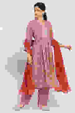 Pink Printed Gathered Suit Set image number 5