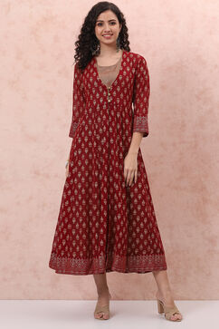 Red Art Silk Maxi Dress image number 1
