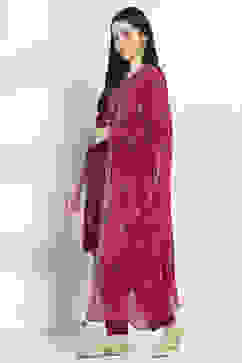 Purple Embroidered Straight Suit Set image number 3