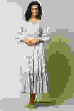 Ecru LIVA Tiered Printed Dress image number 5