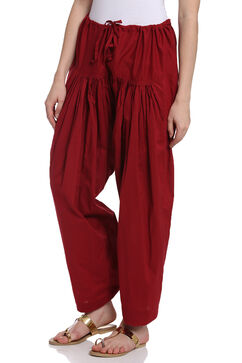 Maroon Cotton Fusion Pants image number 2