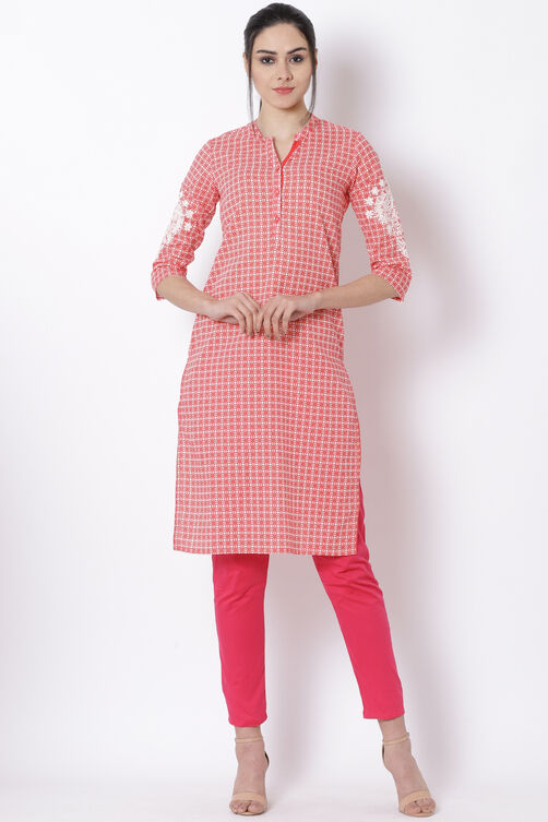 Coral Cotton Straight Kurta image number 2