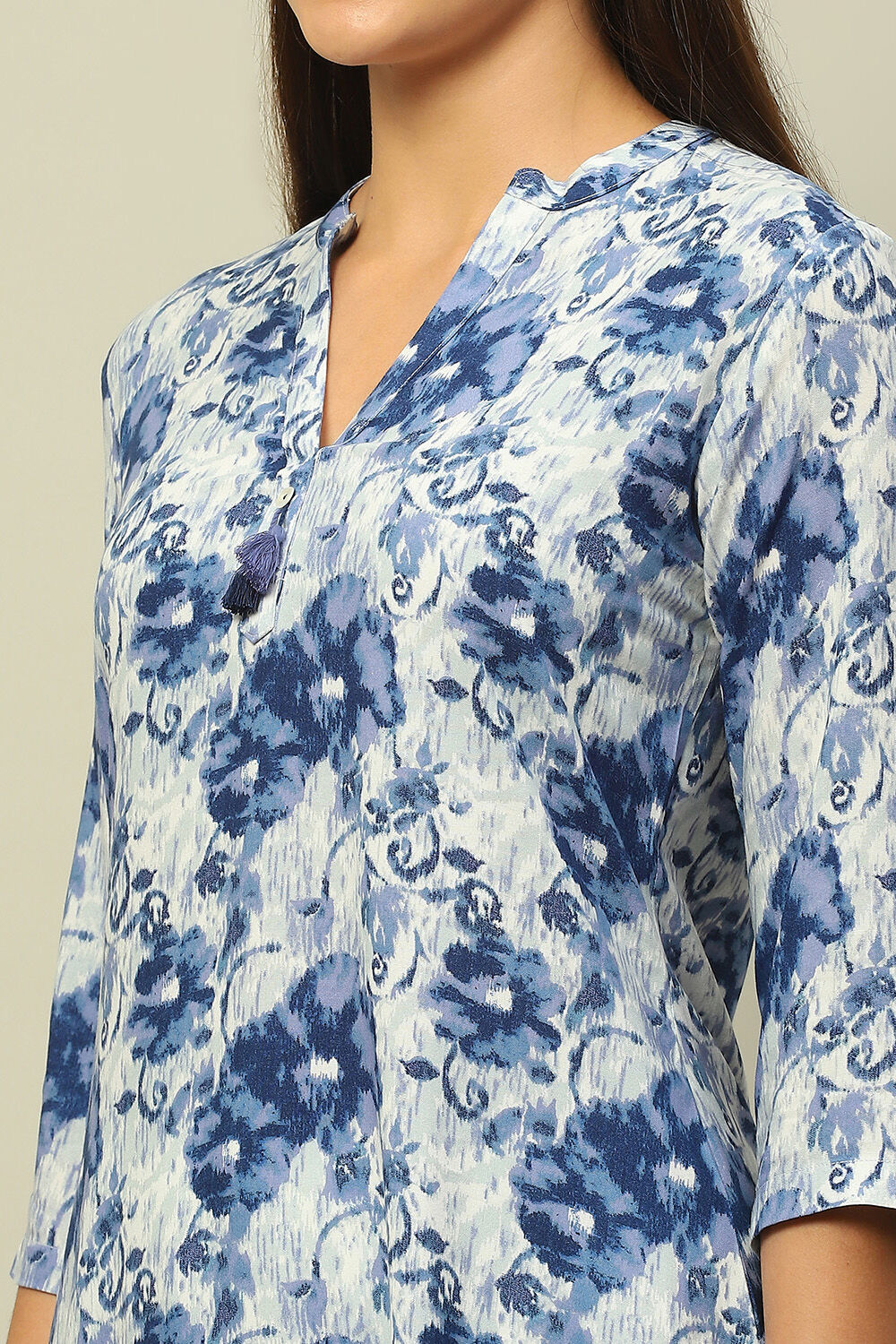 Blue Rayon Printed Straight Kurta image number 1