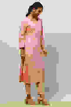 Dusty Pink Rayon Straight Printed Kurta Slim Pants Suit Set image number 5