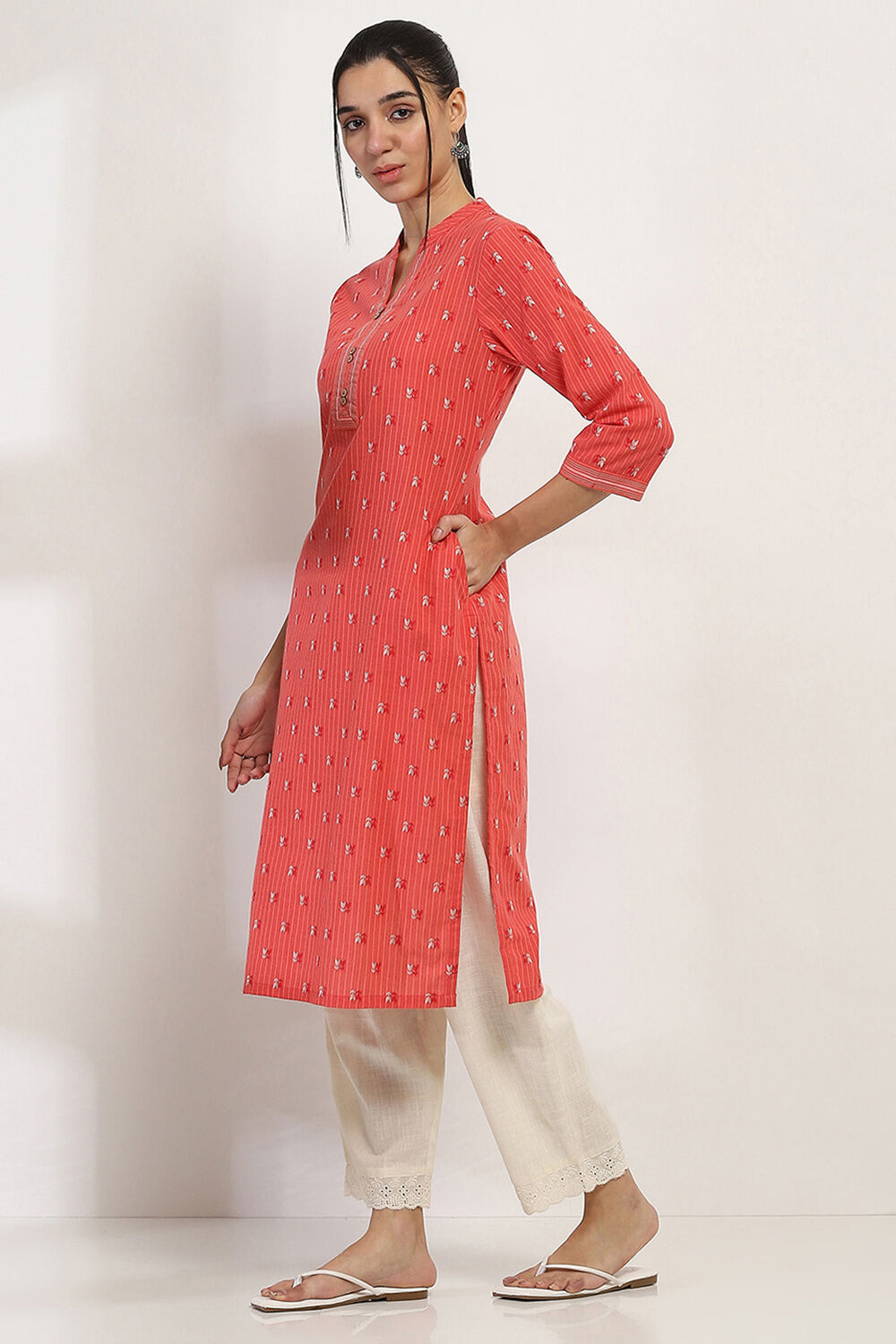 Coral Cotton Straight Kurta image number 2