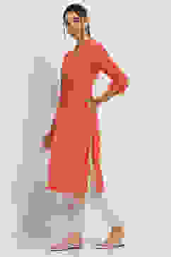Coral Cotton Straight Kurta image number 2