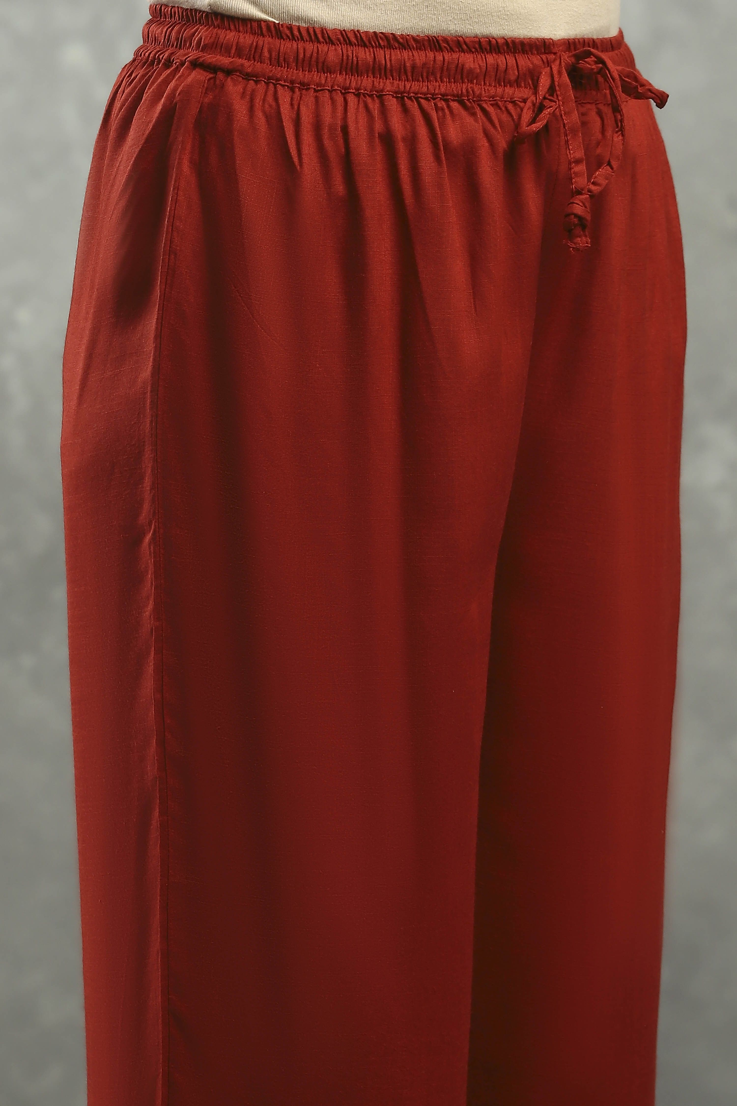 Rust Viscose Straight Kurta Pants Set image number 2