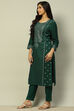 Dark Green Liva Printed Straight Festive Kurta Set image number 3
