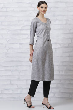 Grey Art Silk Straight Kurta image number 3