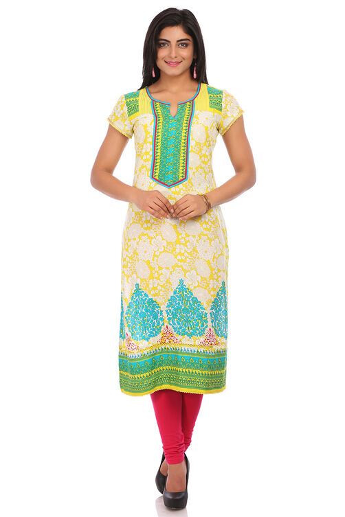 Yellow Cotton Straight Kurta image number 0
