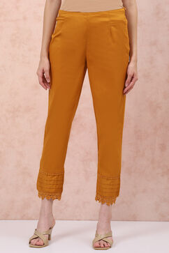 Mustard Art Silk Slim Pants image number 3