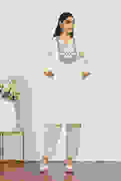 White Cotton Blend Cotton Flex Kurta Pants Set image number 6