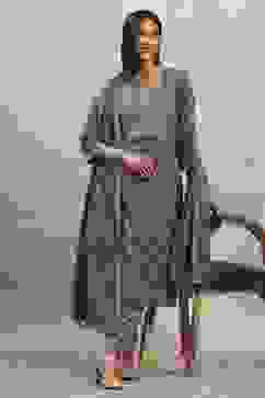 Indigo Cotton Printed Straight Suit Set image number 0