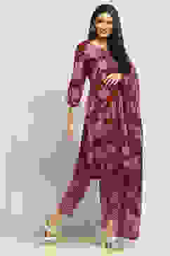 Maroon Cotton Floral Printed Straight Suit Set image number 5