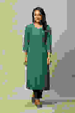 Teal Blue LIVA Straight Printed Kurta image number 5