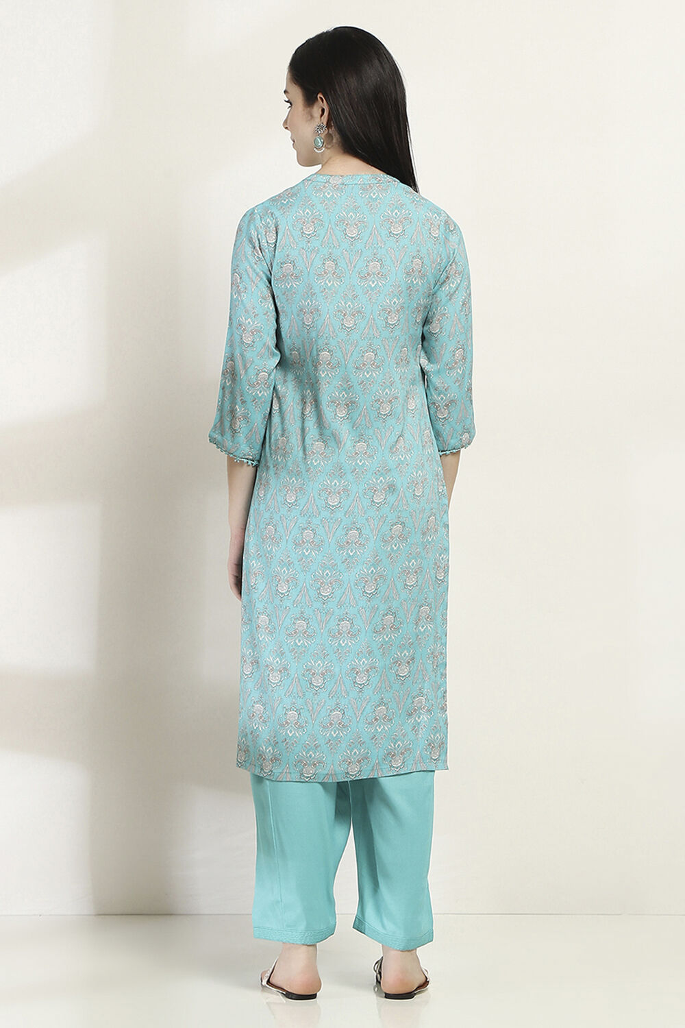 Yellow Printed Straight Kurta Set image number 4