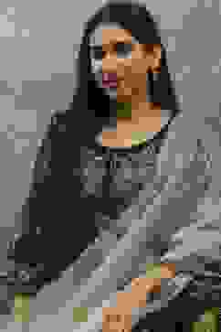 Olive Polyester Embroidered Straight Suit Set image number 7