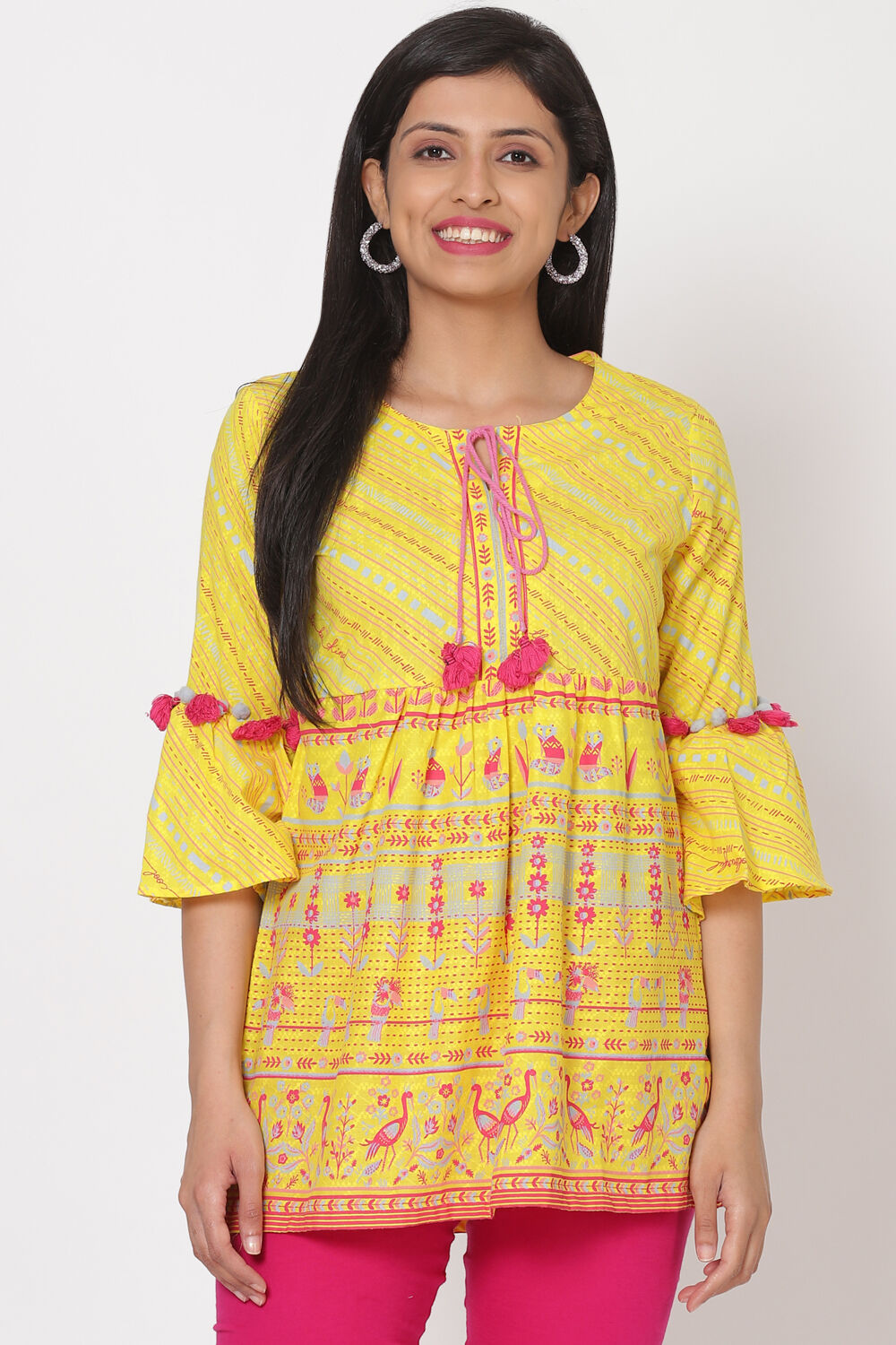 Buy Yellow Cotton Indie Top 1N for INR599.40 Rangriti