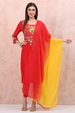 Red & Yellow Art Silk Dupatta image number 0