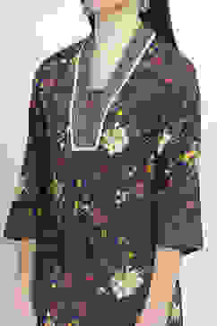 Navy Blue Cotton Floral Printed Straight Suit Set image number 1