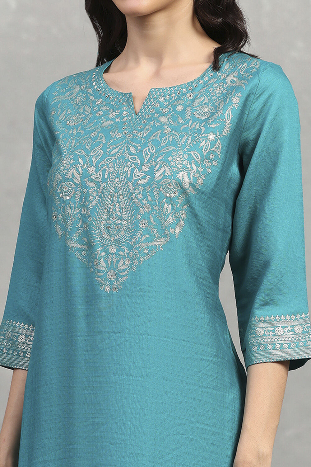 Teal Viscose Blend Solid Straight Kurta image number 1