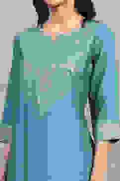 Teal Viscose Blend Solid Straight Kurta image number 1