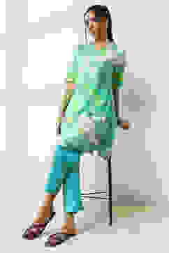 Aqua Floral Printed Straight Kurta image number 0