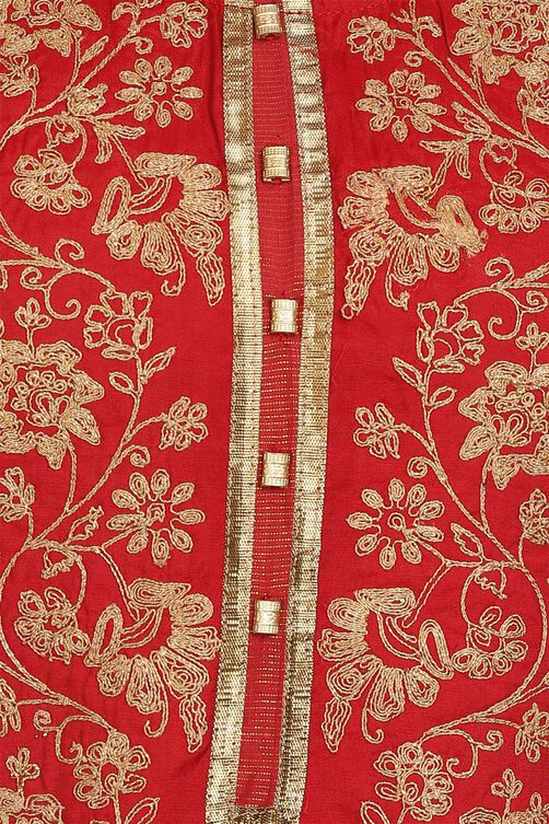 Red Cotton Straight Kurta image number 4