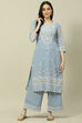 Blue Cotton Blend Straight Kurta image number 5