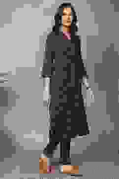 Navy Blue Viscose Polyester A-line & Kalidar Kurtas image number 4