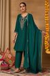 Green Viscose Blend A-Line Solid Suit Set image number 4