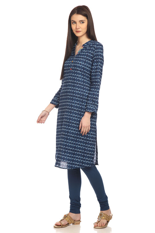 Indigo Straight Cotton Kurta image number 3