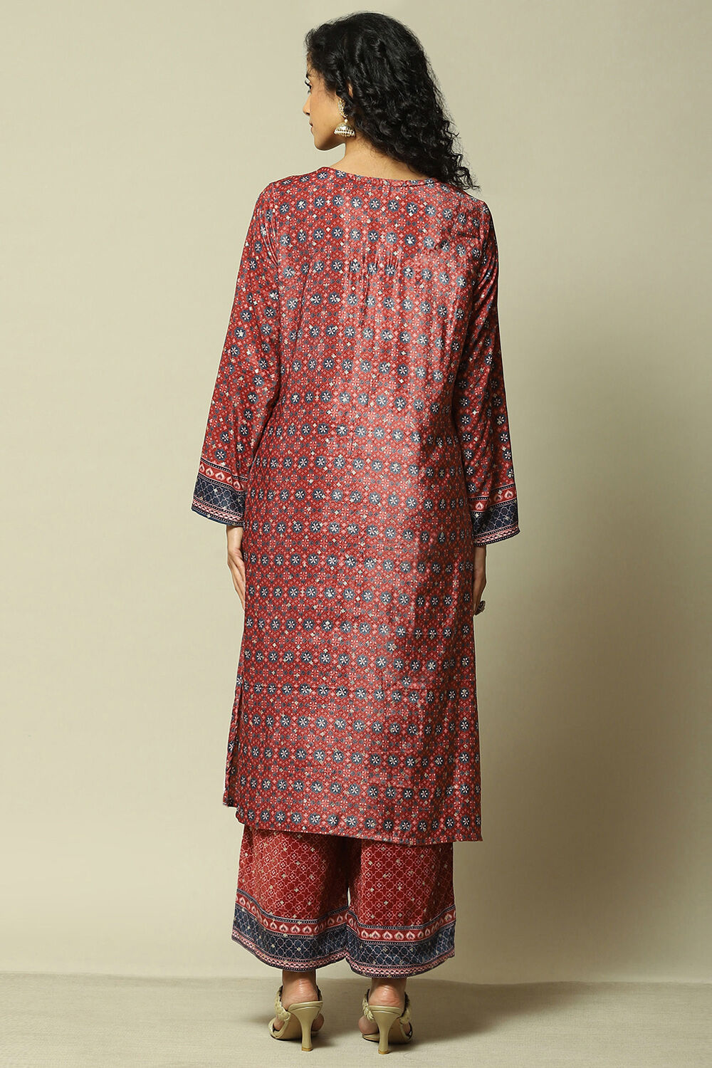 Maroon Polyester Straight Printed Kurta Palazzo Suit Set image number 5