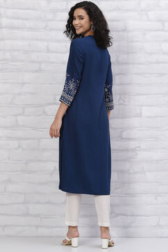 Blue LIVA Schiffli Kurta image number 4