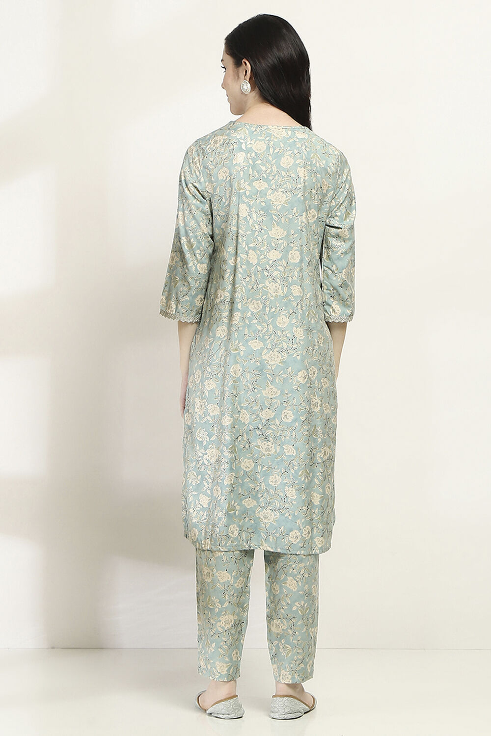 Ice Blue Printed Straight Suit Set image number 4
