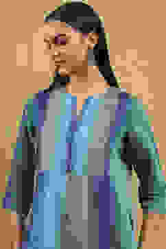 Blue Viscose Blend Solid Tiered Top image number 1