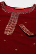 Maroon Velvet Straight Suit Set image number 1