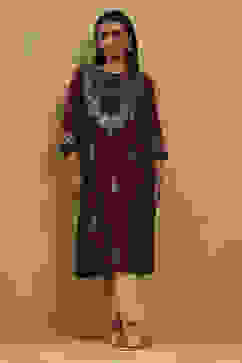 Wine Art Silk Printed Straight Kurta image number 0