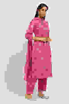 Onion Pink Viscose Blend Gathered Printed Kurta Salwar Suit Set image number 5