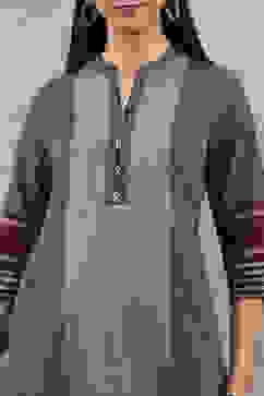 Black Cotton Textured Straight Kurta image number 1