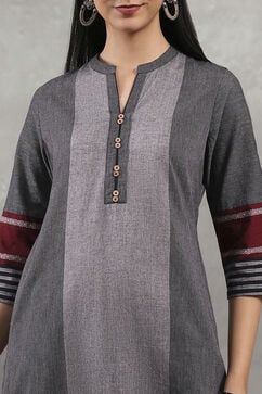 Black Cotton Yarndyed Straight Kurta image number 1