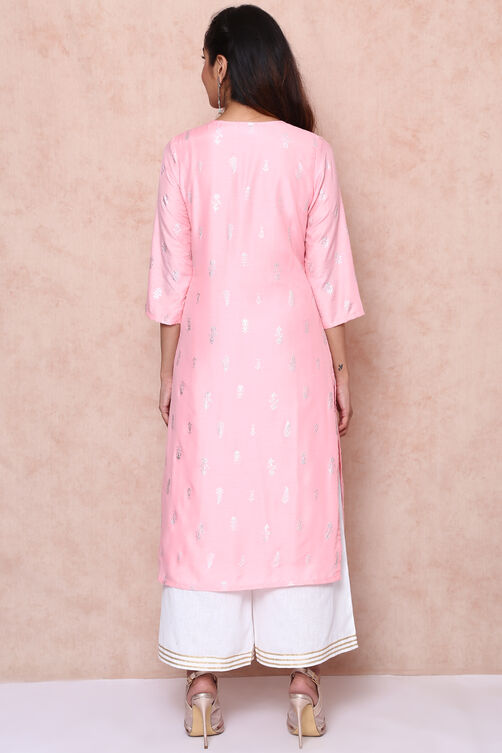 Peach Polyester Straight Kurta image number 5