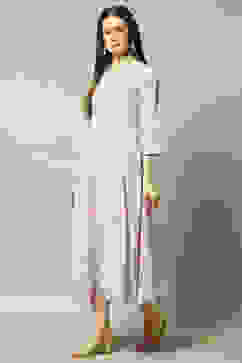 Lavender Poly Georgette Embroidered Flared Dress image number 2