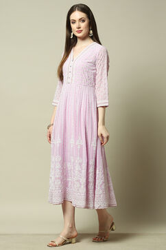 Mauve Poly Georgette Straight Dress image number 2