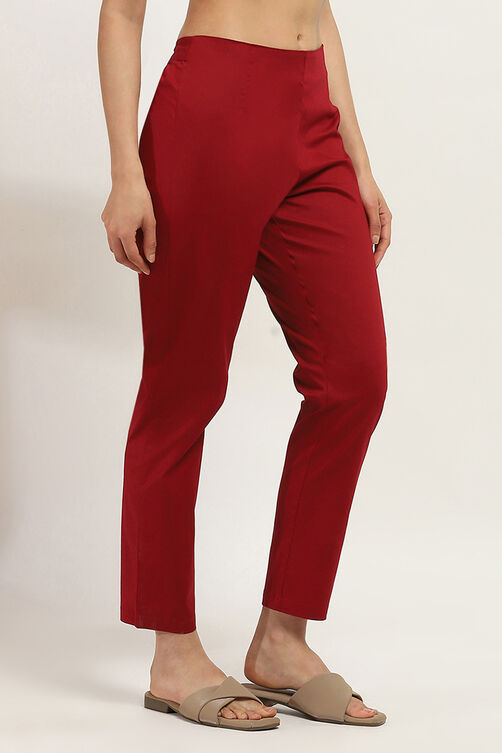 Navy Blue Cotton Solid Regular Pants image number 3