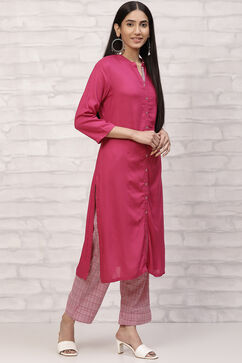 Fuschia Straight Printed Suit Set image number 3
