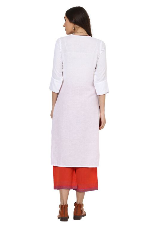 White Straight Cotton Kurta image number 4