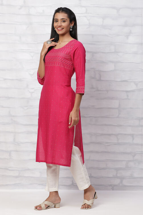 Pink Cambric Cotton Straight Kurta image number 2