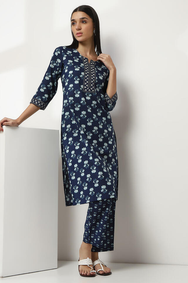 Rangriti Cotton Regular Kurta in Indigo