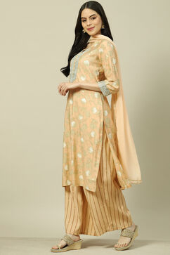 Peach Cotton Blend Woven Straight Kurta Suit Set image number 5